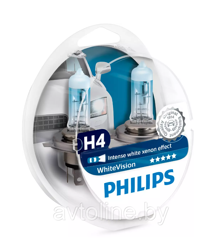 Автомобильная лампа H4 PHILIPS WhiteVision WHV+W5W (комплект 2 шт) 12342WHVSM - фото 1 - id-p215763036