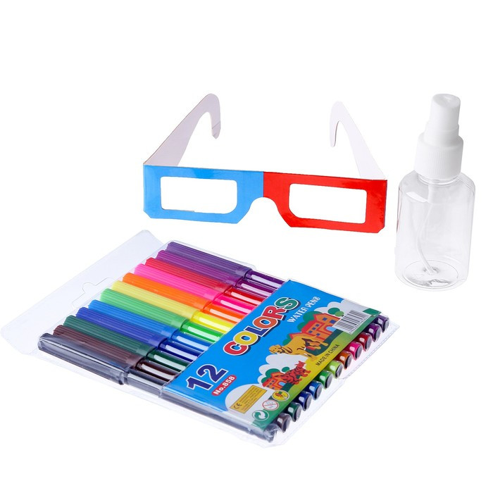 Книжка-раскраска многоразовая «Достопримечательности» фломастеры 12 цв., 3D очки, бутылочка для воды - фото 3 - id-p216663112