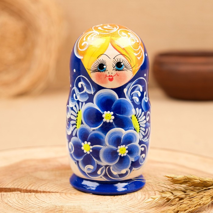 Матрёшка 5-ти кукольная "Нина" синяя , 13см, ручная роспись. - фото 3 - id-p199332268