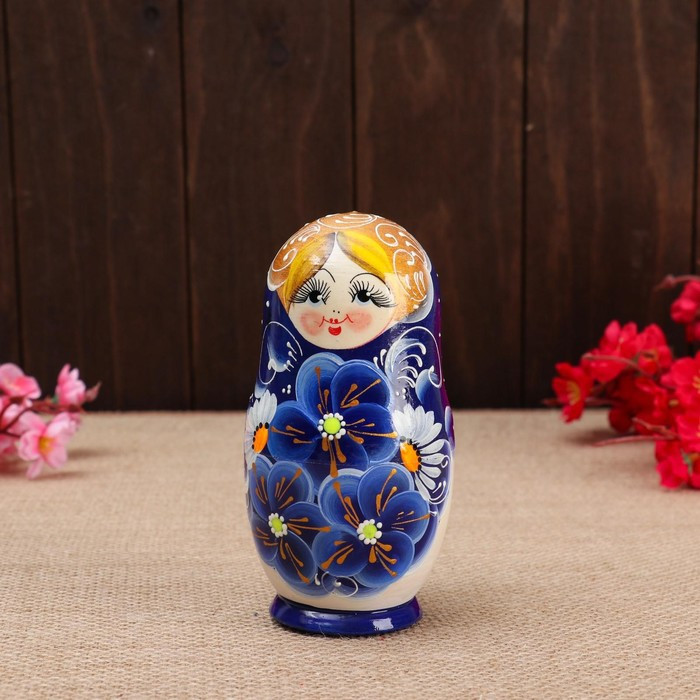 Матрёшка 5-ти кукольная "Нина" синяя , 13см, ручная роспись. - фото 8 - id-p199332268