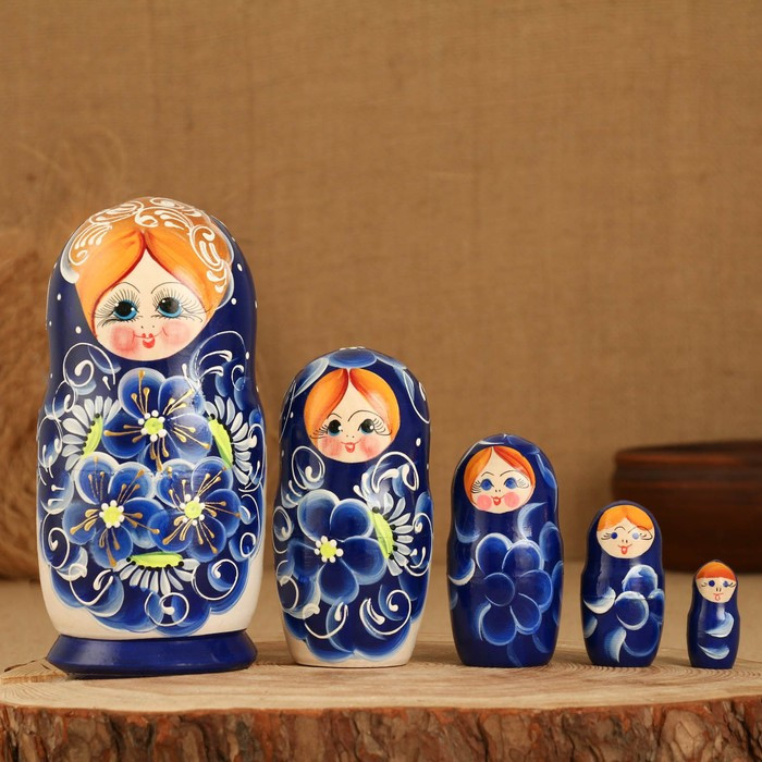 Матрёшка 5-ти кукольная "Сима" синяя , 17-18см, ручная роспись. - фото 1 - id-p199332293