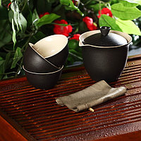 Набор для чайной церемонии керамический «Атмосфера», 6 предметов: чайник 250 мл, 3 пиалы 50 мл, тряпка, сумка,