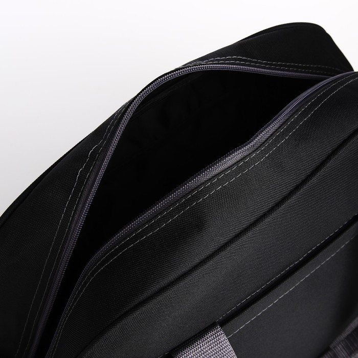 Сумка спортивная на молнии, наружный карман, длинный ремень, цвет чёрный/серый - фото 3 - id-p216663318