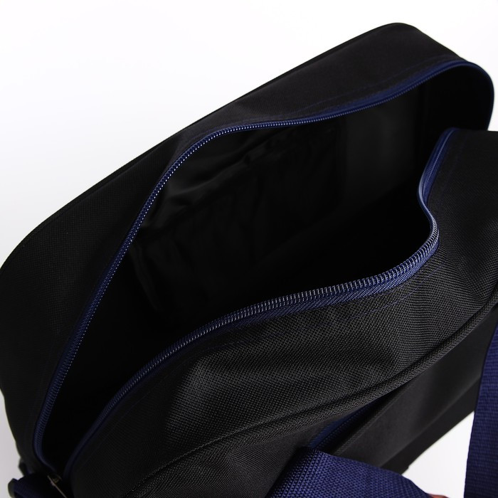Сумка спортивная на молнии, наружный карман, длинный ремень, цвет чёрный/синий - фото 3 - id-p216663319