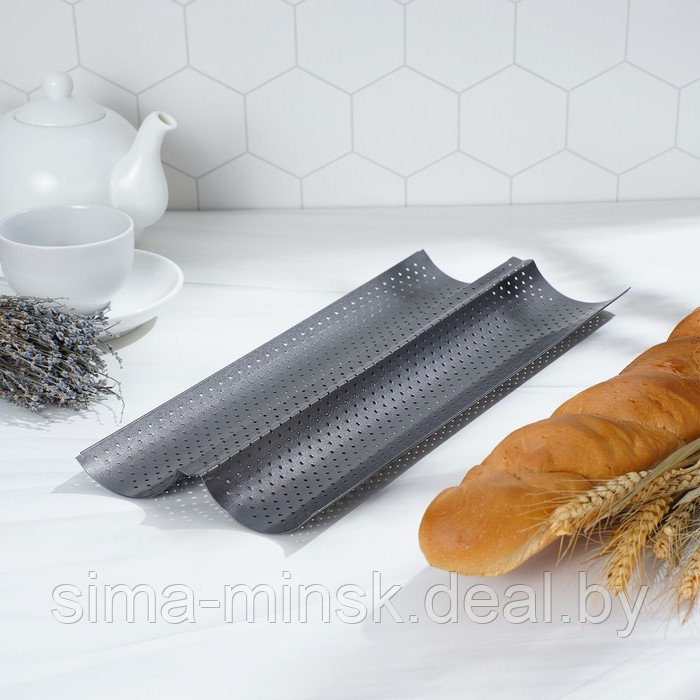 Форма для выпечки перфорированная Доляна «Хлеб. Багет», 38,5×16×2,5 см, антипригарное покрытие - фото 4 - id-p199622173