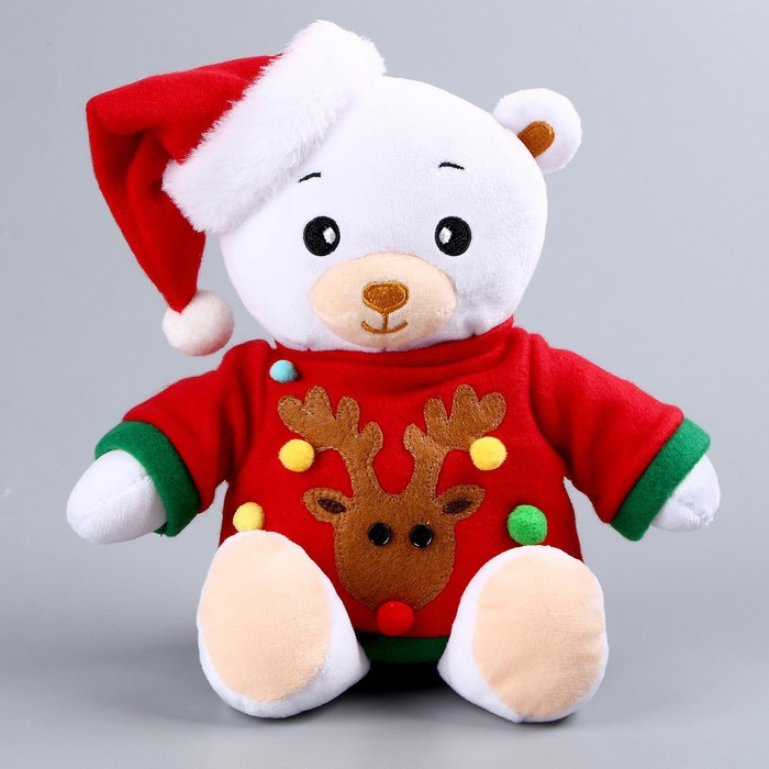 Мягкая игрушка «Мишка Лаппи» новогодняя, в красной кофте - фото 1 - id-p215498334