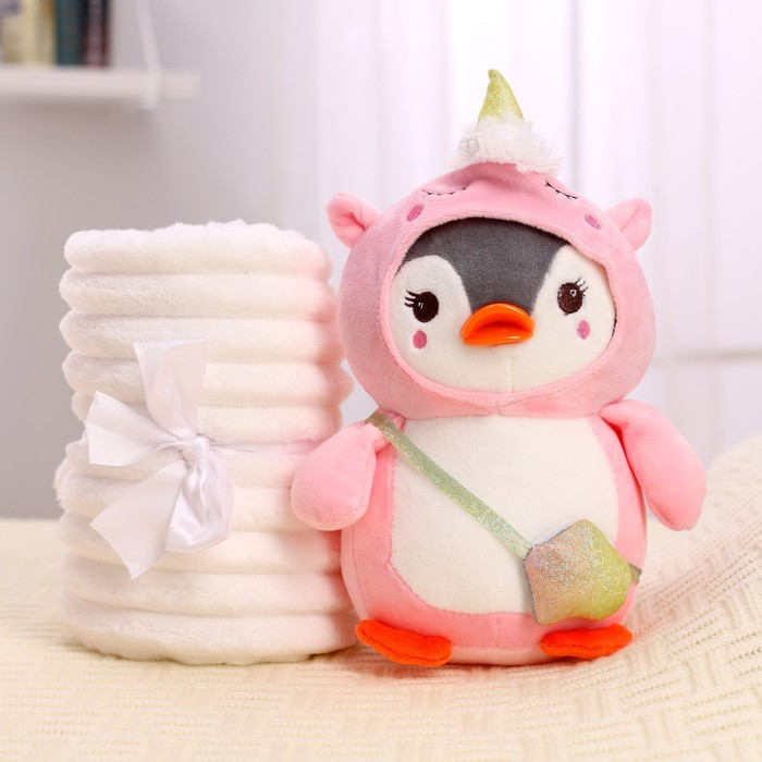 Мягкая игрушка с пледом «Пингвин в костюме единорожки»,МИКС - фото 2 - id-p199290679