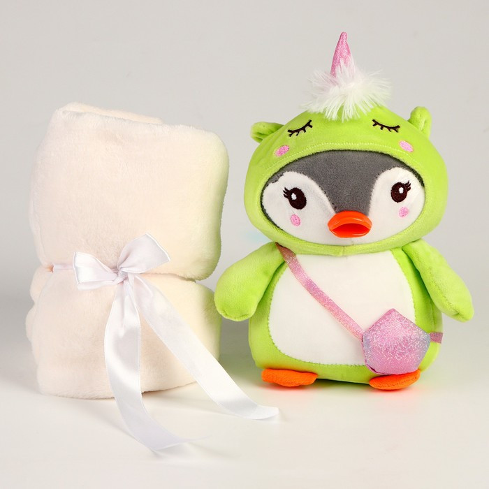 Мягкая игрушка с пледом «Пингвин в костюме единорожки»,МИКС - фото 7 - id-p199290679
