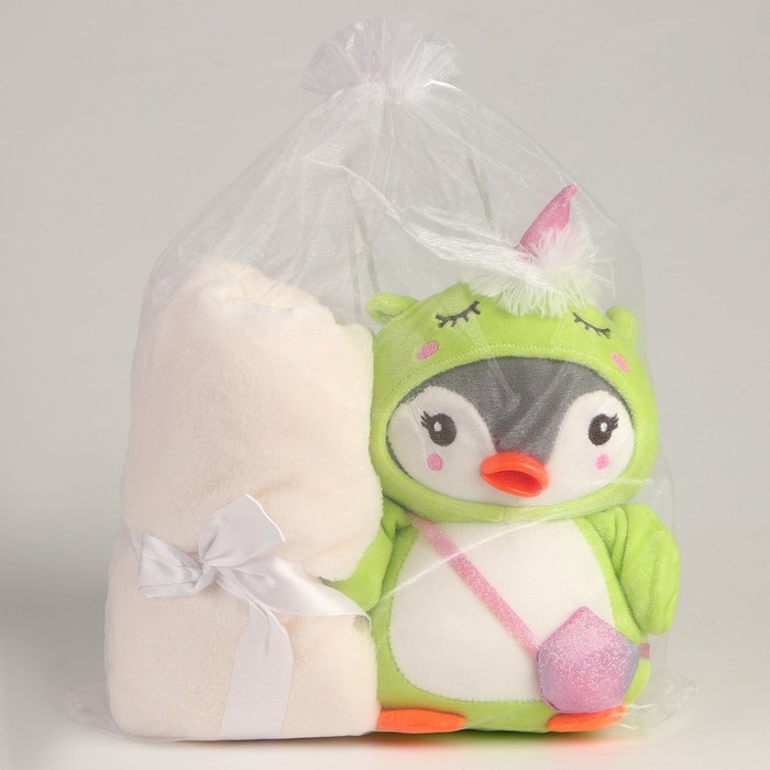 Мягкая игрушка с пледом «Пингвин в костюме единорожки»,МИКС - фото 10 - id-p199290679