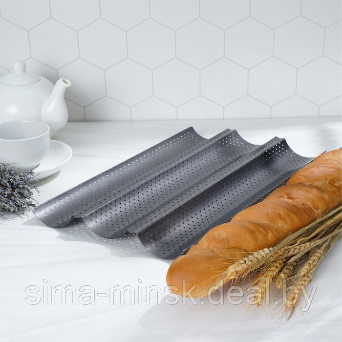 Форма для выпечки перфорированная Доляна «Хлеб. Багет», 38,5×24,5×2,5 см, антипригарное покрытие - фото 6 - id-p199622189