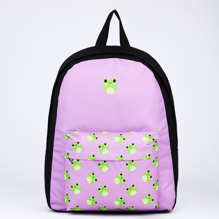 Рюкзак текстильный Лягушки, с карманом, 29х12х40 фиолетовый - фото 1 - id-p211520713