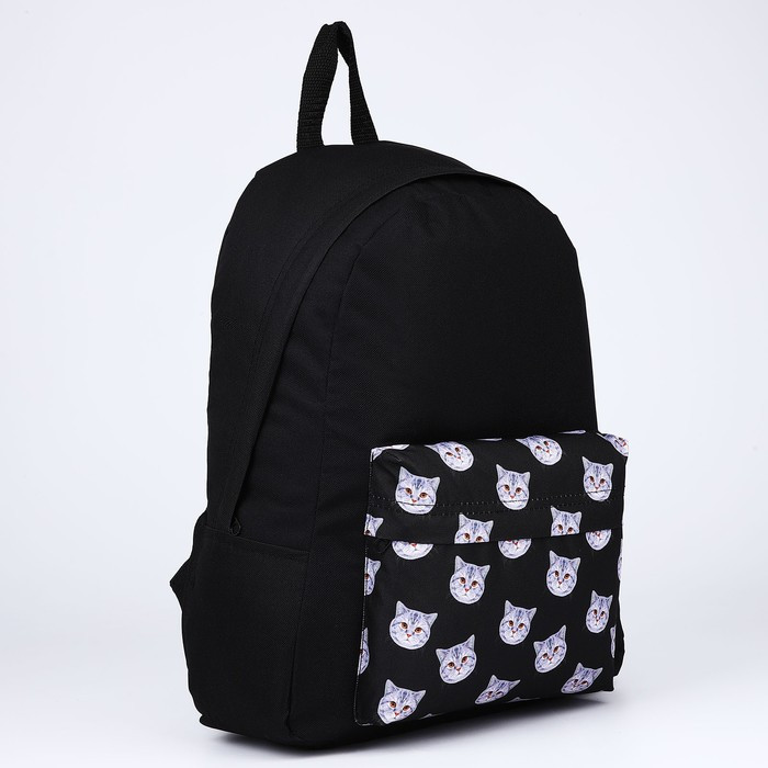 Рюкзак текстильный Коты, с карманом, цвет чёрный - фото 3 - id-p211520715