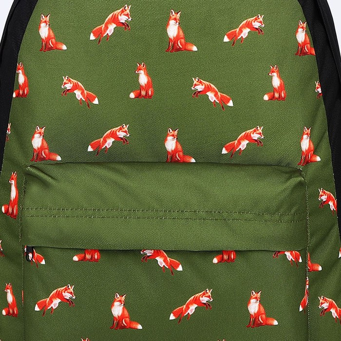 Рюкзак текстильный Лисы, с карманом, цвет зелёный - фото 2 - id-p211520717