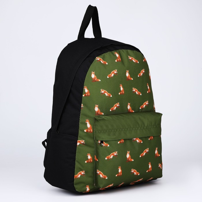 Рюкзак текстильный Лисы, с карманом, цвет зелёный - фото 3 - id-p211520717