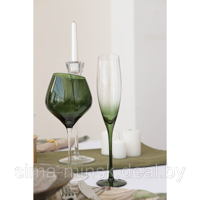 Бокал стеклянный для вина Magistro «Иллюзия», 540 мл, 10×24 см, ножка прозрачная, цвет зелёный - фото 2 - id-p199565685