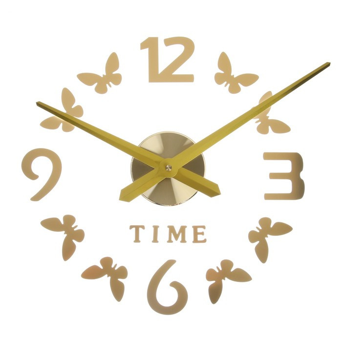 Часы-наклейка, серия: DIY, "Бабочки", плавный ход, d-70 см, 1 АА, золото - фото 1 - id-p199418416