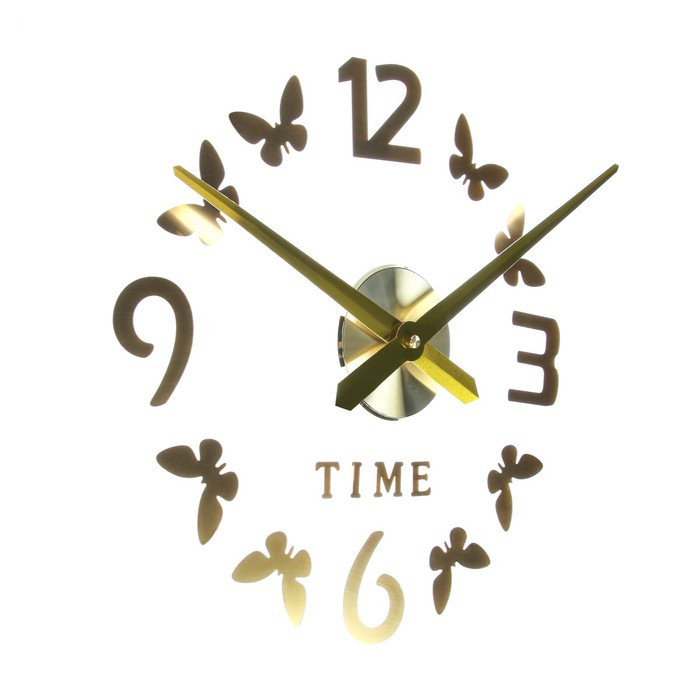 Часы-наклейка, серия: DIY, "Бабочки", плавный ход, d-70 см, 1 АА, золото - фото 2 - id-p199418416
