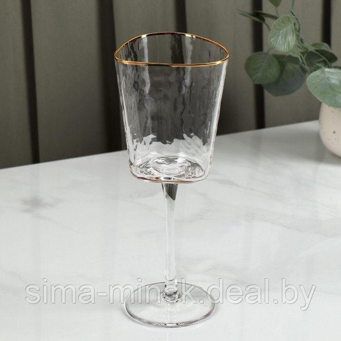 Бокал стеклянный для вина Magistro «Жемчуг», 300 мл, 8,5×22 см, форма треугольник, с золотой отводкой - фото 1 - id-p216676273
