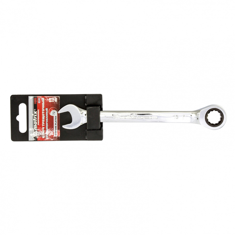 Ключ комбинированный трещоточный, 13 мм, CrV, зеркальный хром Matrix Professional - фото 2 - id-p216671365