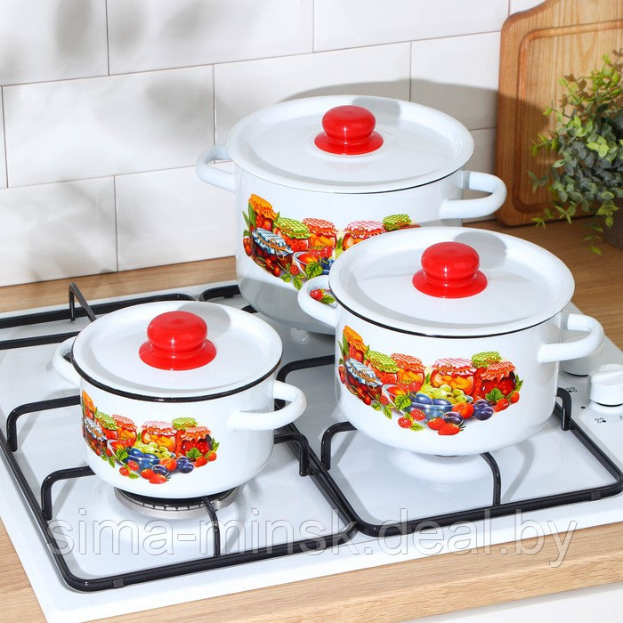 Набор посуды «Варенье», 3 предмета: 1,5 л, 2,9 л,4,5 л, индукция, цвет белый - фото 4 - id-p216678415