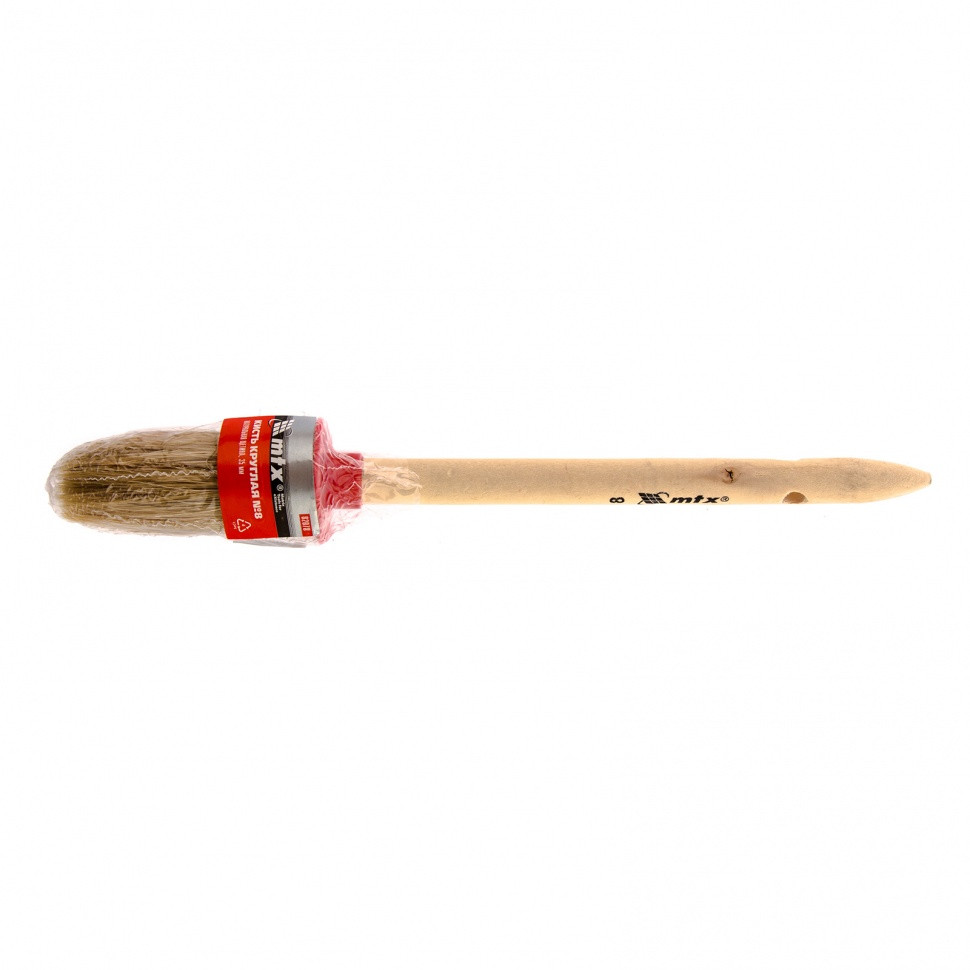 Кисть круглая № 8 (35 мм), натуральная щетина, деревянная ручка MTX - фото 2 - id-p216666956