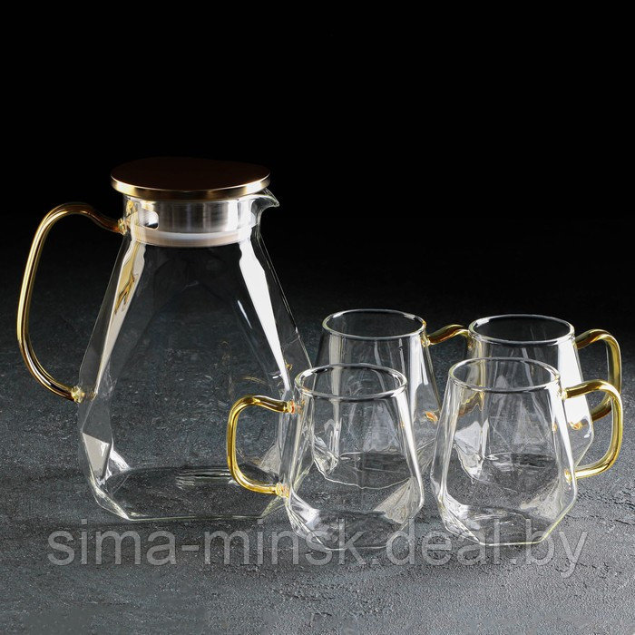 Набор питьевой из стекла Magistro «Льдинка», 5 предметов: кувшин 1,6 л, 4 кружки 300 мл, цвет прозрачный - фото 3 - id-p203572172