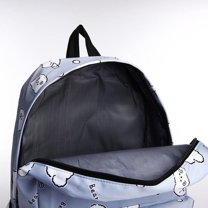 Рюкзак на молнии, 3 наружных кармана, пенал, цвет голубой - фото 5 - id-p216661320