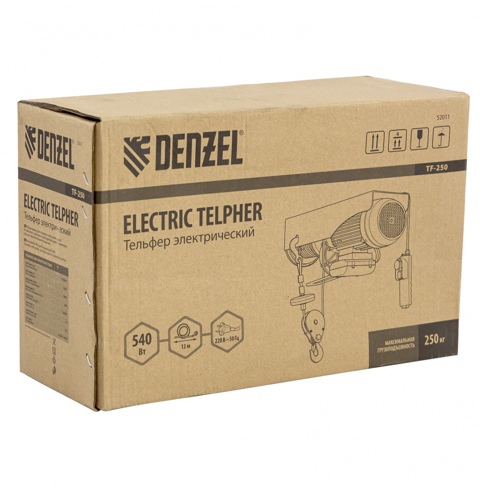 Тельфер электрический TF-250, 0.25 т, 540 Вт, высота 12 м, 10 м/мин Denzel - фото 9 - id-p216677735