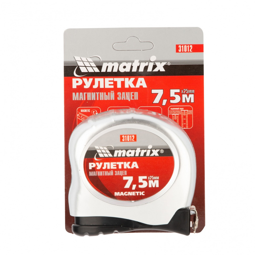 Рулетка Magnetic,7,5 м х 25 мм,магнитный зацеп Matrix - фото 5 - id-p216670802