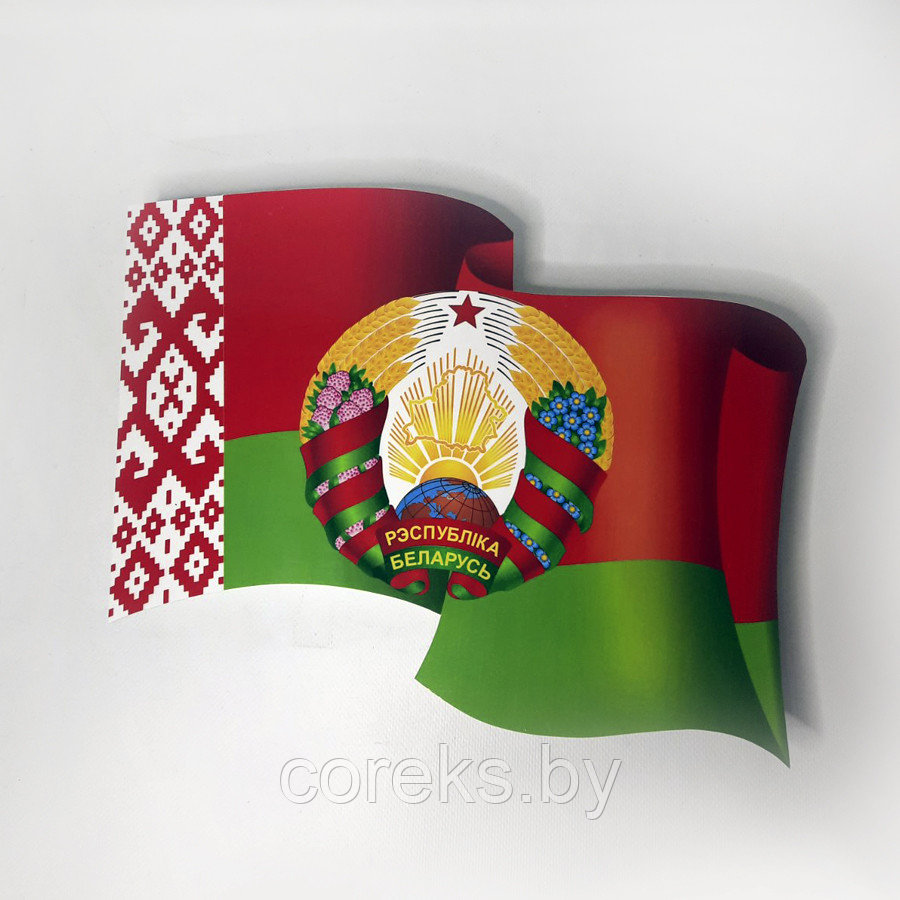 Герб с флагом Республики Беларусь на ПВХ плоский (размер 37*32*3 см) - фото 1 - id-p216684880