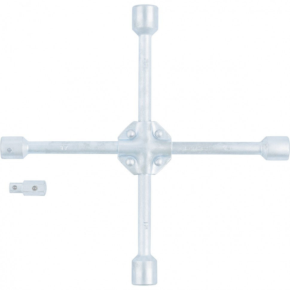 Ключ-крест баллонный, 17 х 19 х 21 х 22 мм, под квадрат 1/2, усиленный, с переходником на 1/2 Stels - фото 1 - id-p216675048