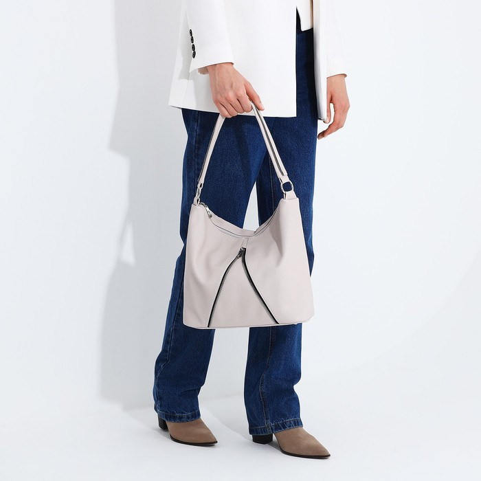 Сумка-мешок "Оливи" на молнии, наружный карман, цвет бежевый - фото 9 - id-p204281724