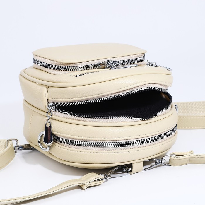 Сумка-рюкзак на молнии, 3 наружных кармана, длинный ремень, цвет светло-бежевый - фото 9 - id-p203026253