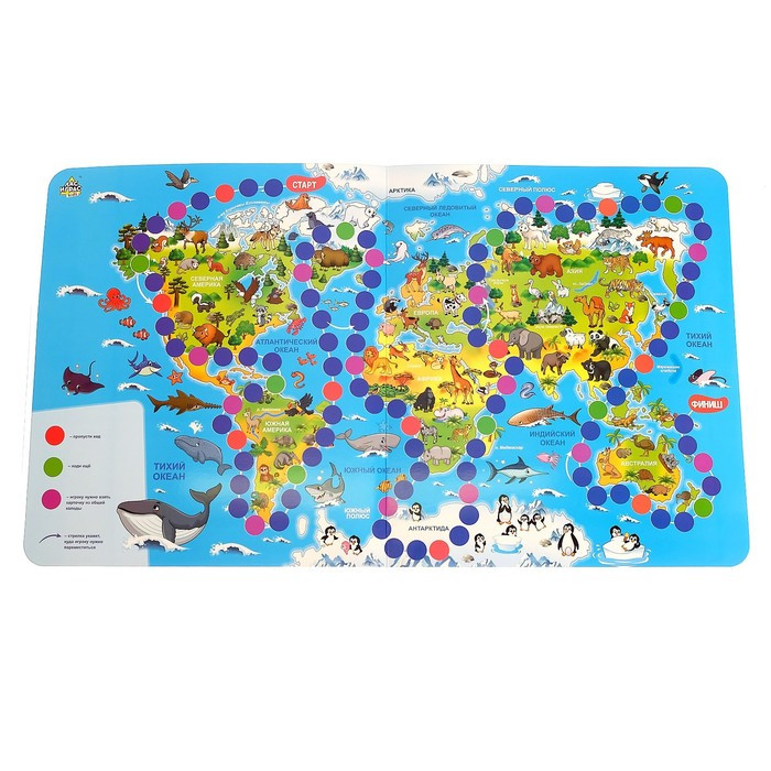 Настольная игра-бродилка «Путешествие вокруг света», набор пластиковых животных, карточки - фото 2 - id-p180510467