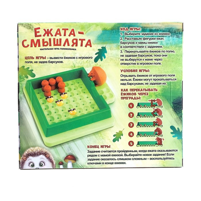 Настольная игра головоломка «Ежата-смышлята», задания с ответами, 5 уровней сложности - фото 6 - id-p199414260