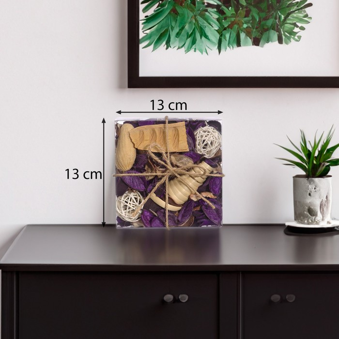 Набор сухоцветов из натуральных материалов с ароматом лаванды, короб 13×13×6 см - фото 2 - id-p211526434