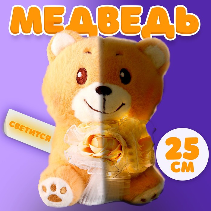 Мягкая игрушка «Медведь с букетом», 25 см, с гирляндой - фото 1 - id-p216665866