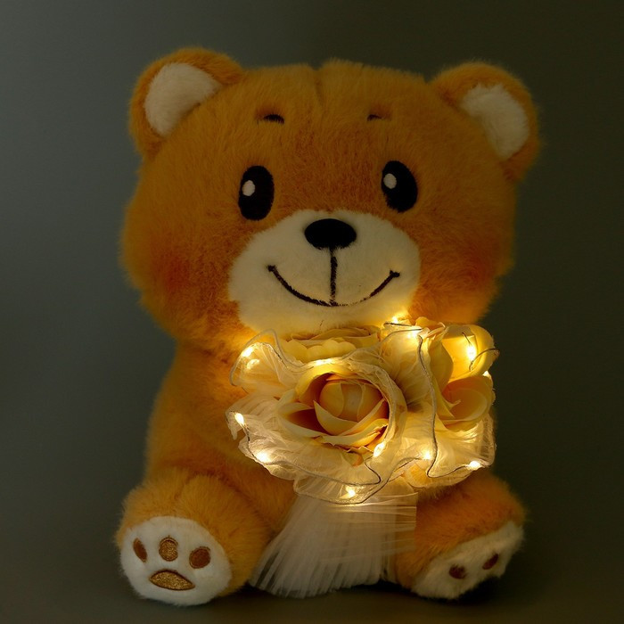 Мягкая игрушка «Медведь с букетом», 25 см, с гирляндой - фото 3 - id-p216665866