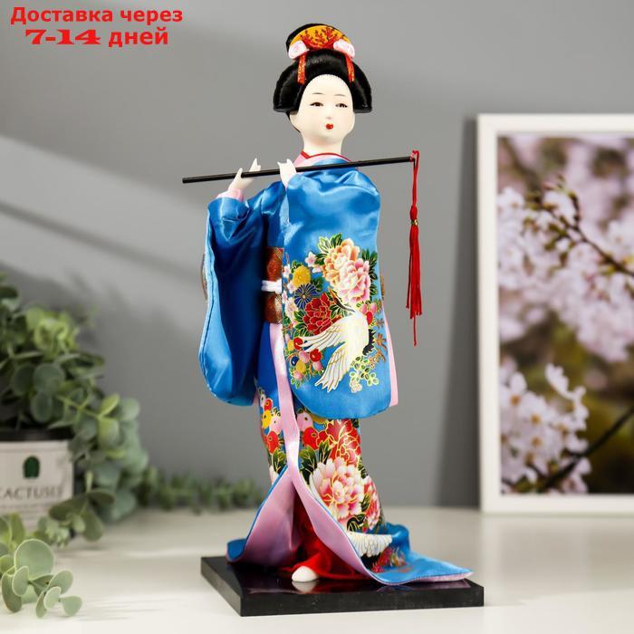 Кукла коллекционная "Японка в шелковом голубом кимоно с флейтой" 30х12,5х12,5 см - фото 1 - id-p215605487