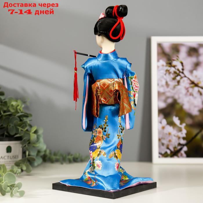 Кукла коллекционная "Японка в шелковом голубом кимоно с флейтой" 30х12,5х12,5 см - фото 4 - id-p215605487