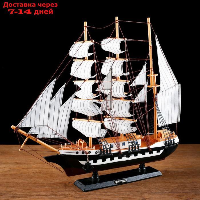 Корабль сувенирный большой "Рион", борта сине/чёрные, паруса бежевые с полосами, 50х44х10 см - фото 3 - id-p216510619