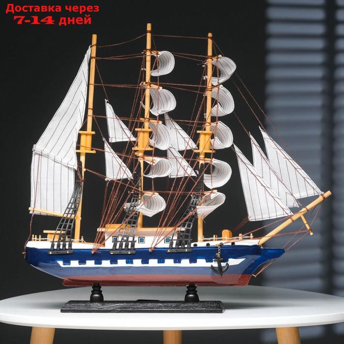 Корабль сувенирный большой "Рион", борта сине/чёрные, паруса бежевые с полосами, 50х44х10 см - фото 10 - id-p216510619