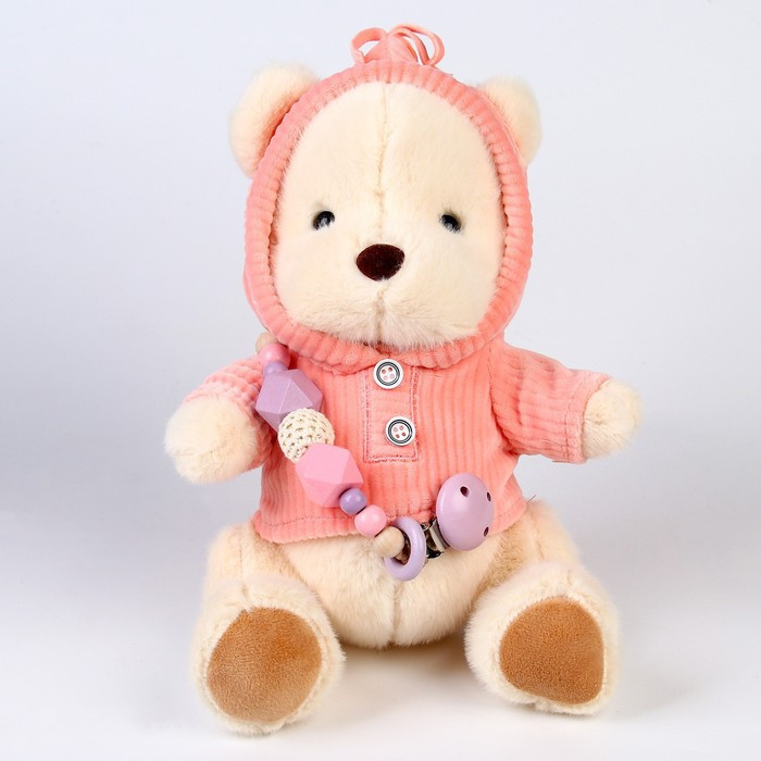 Подарочный набор: мягкая игрушка «Медвежонок» + держатель для пустышки, розовый - фото 4 - id-p201650393