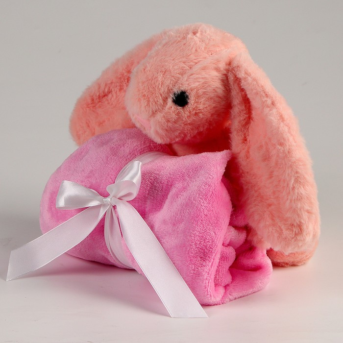 Мягкая игрушка с пледом «Зайка», цвет розовый - фото 2 - id-p214391862