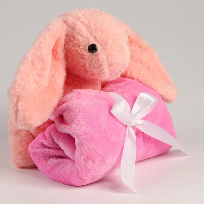 Мягкая игрушка с пледом «Зайка», цвет розовый - фото 3 - id-p214391862
