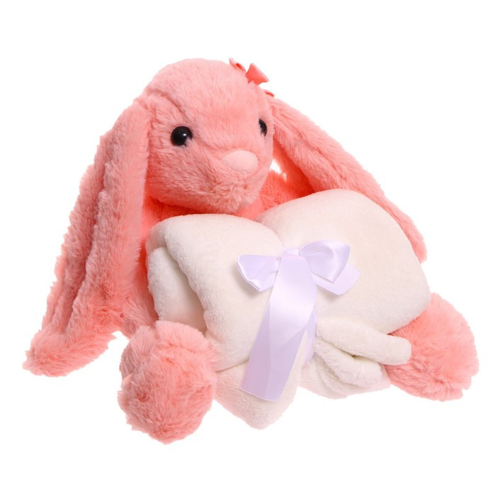 Мягкая игрушка с пледом «Зайка», цвет розовый - фото 7 - id-p214391862