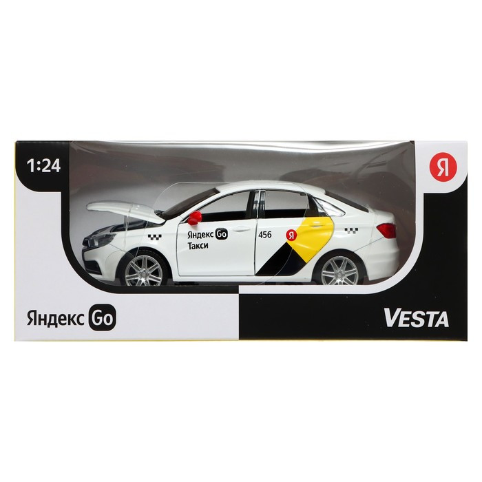 Машина металлическая «Lada Vesta Яндекс Такси» 1:24, открываются двери, багаж, озвученная, цвет белый - фото 8 - id-p208566736