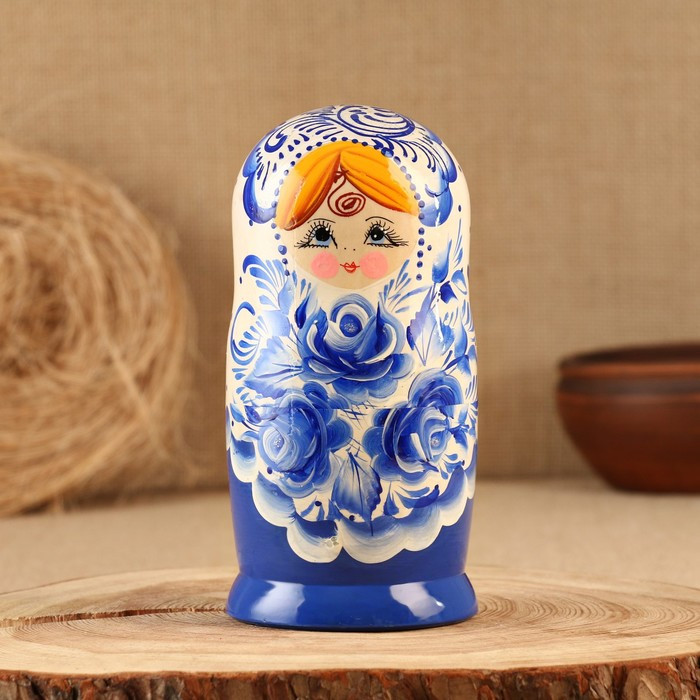 Матрёшка «Гжель», синее платье, 5 кукольная, 18 см - фото 1 - id-p199289499
