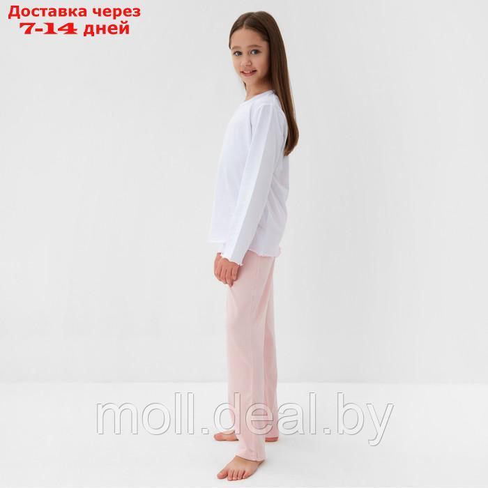 Пижама для девочки (кофта и брюки) MINAKU, цвет белый/розовый, рост 134 см - фото 3 - id-p216656290