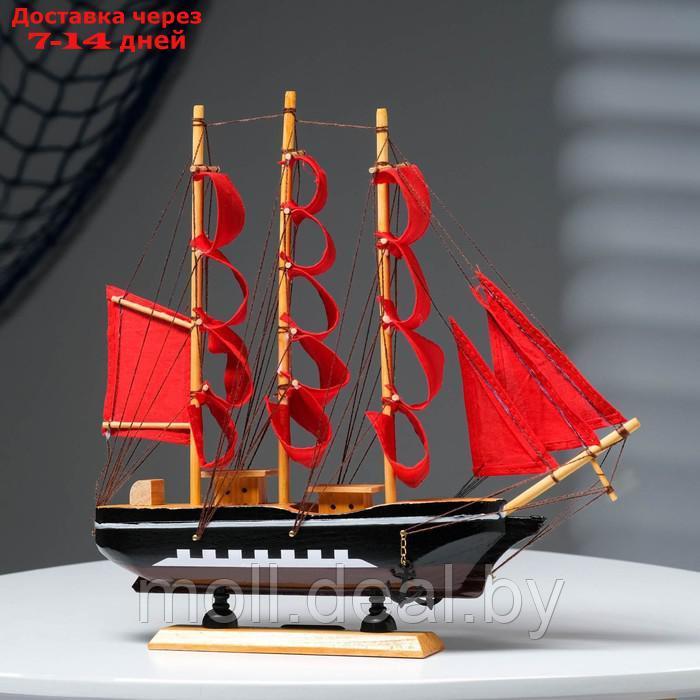 Корабль сувенирный средний "Флора", борта чёрные с белой полосой, паруса алые, 32х6,5х31 см - фото 2 - id-p216651237